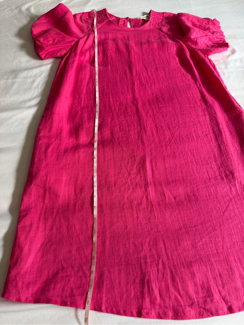 Boden 100% Linen Hot Pink Puff Short Sleeve Mini Dress 14 Long - Picture 16 of 17